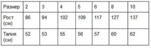 Таблица размеров детских спортивных брюк