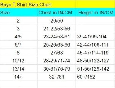 Таблица размеров дюймы/сантиметры