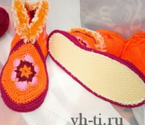 Тапочки крючком на подошве из микропоры