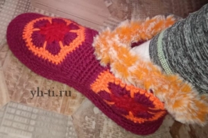 Тапочки крючком на войлочной подошве